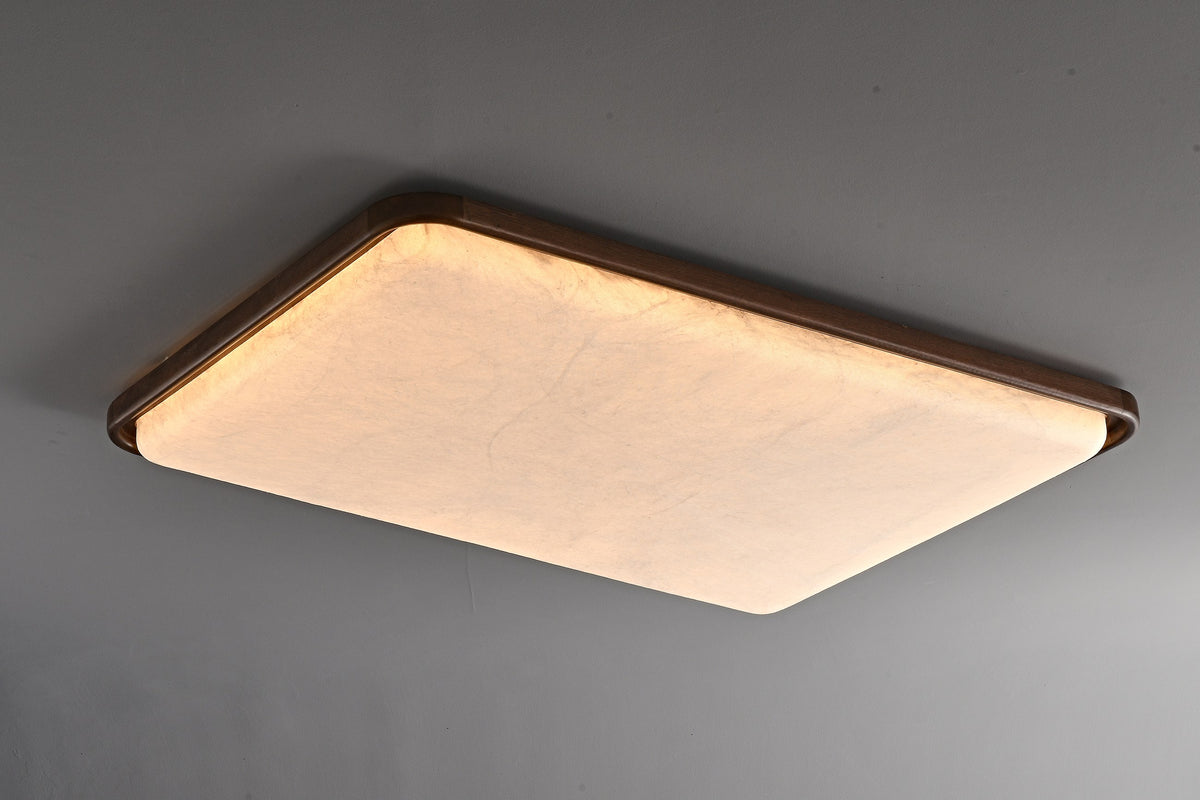 Modern Mulberry Silk Geometric Ceiling Light in Walnut and White - 08 08-product-real-square-lit-front