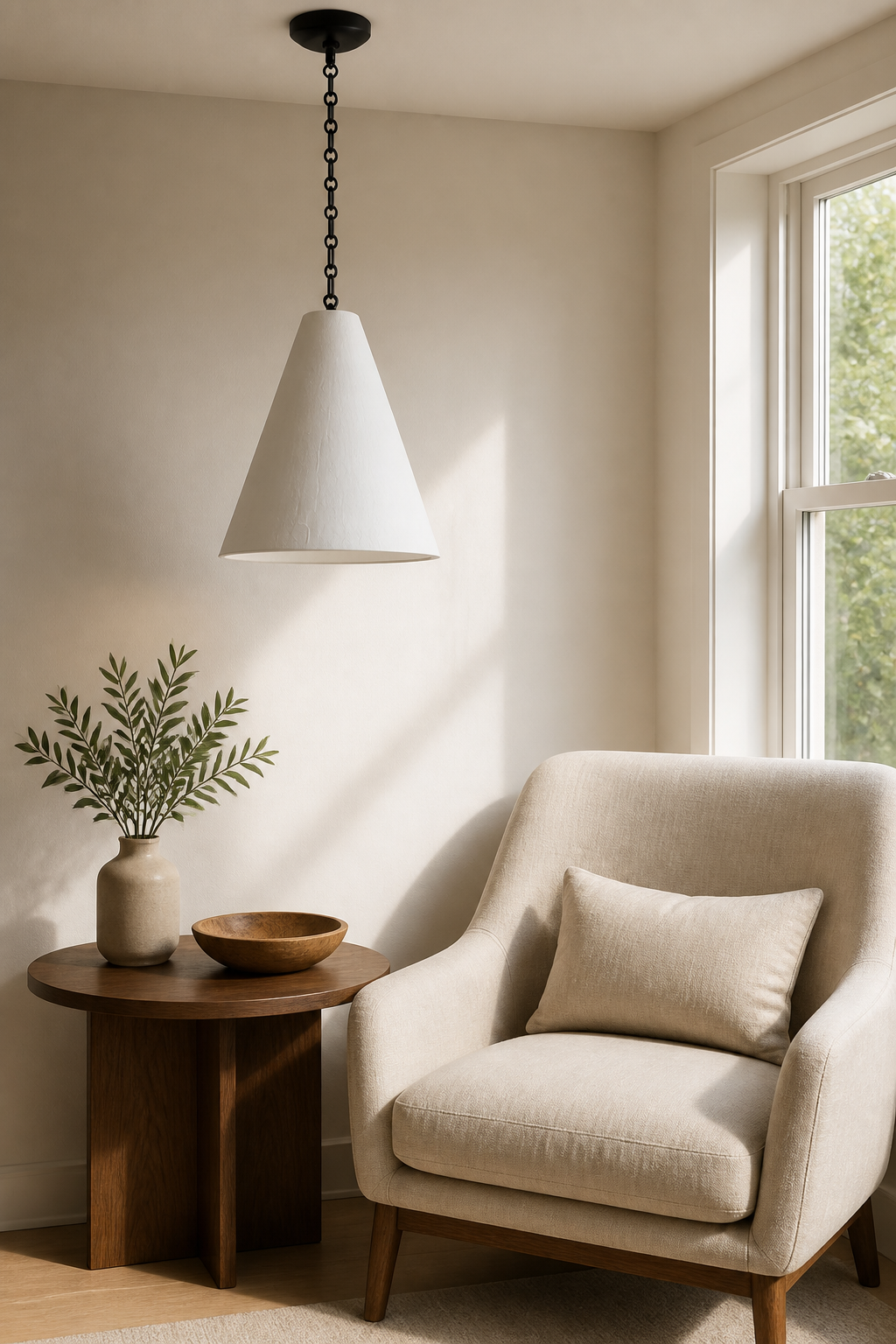 Hand-Textured Plaster Cone Pendant Light gallery 08 reading corner daylight