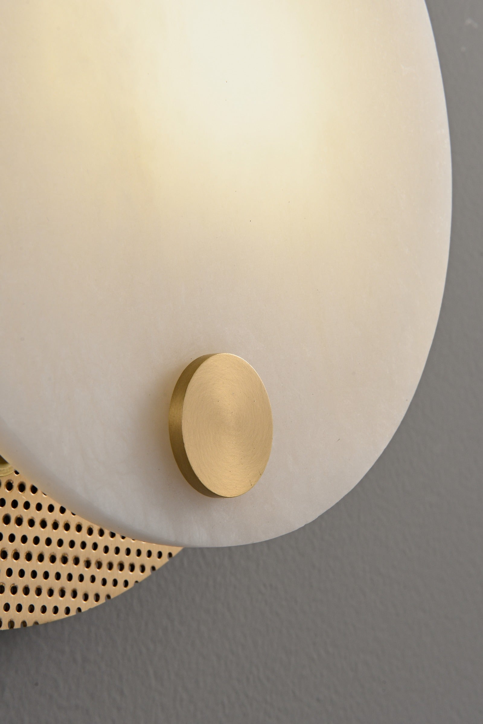 Modern Perforated Copper Alabaster Round Wall Sconce - 21 08-real-alabaster-copper-detail