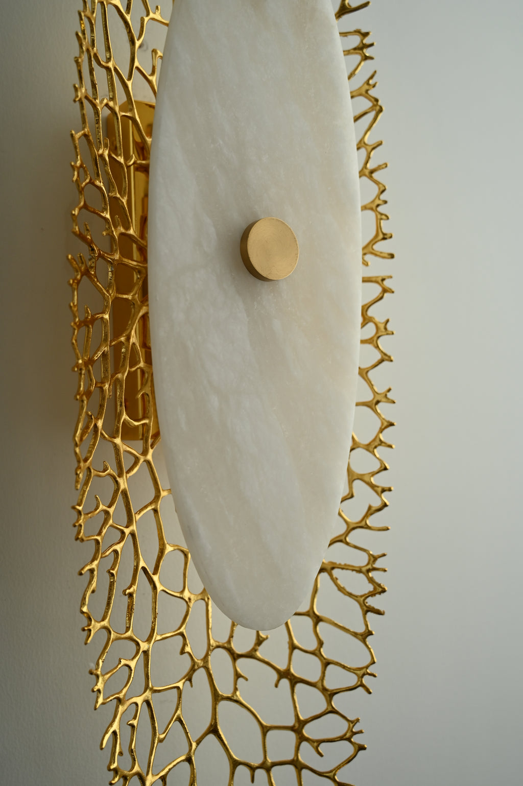Modern Alabaster Coral Wall Sconce in Natural Brass - 08 08-real-detail-center