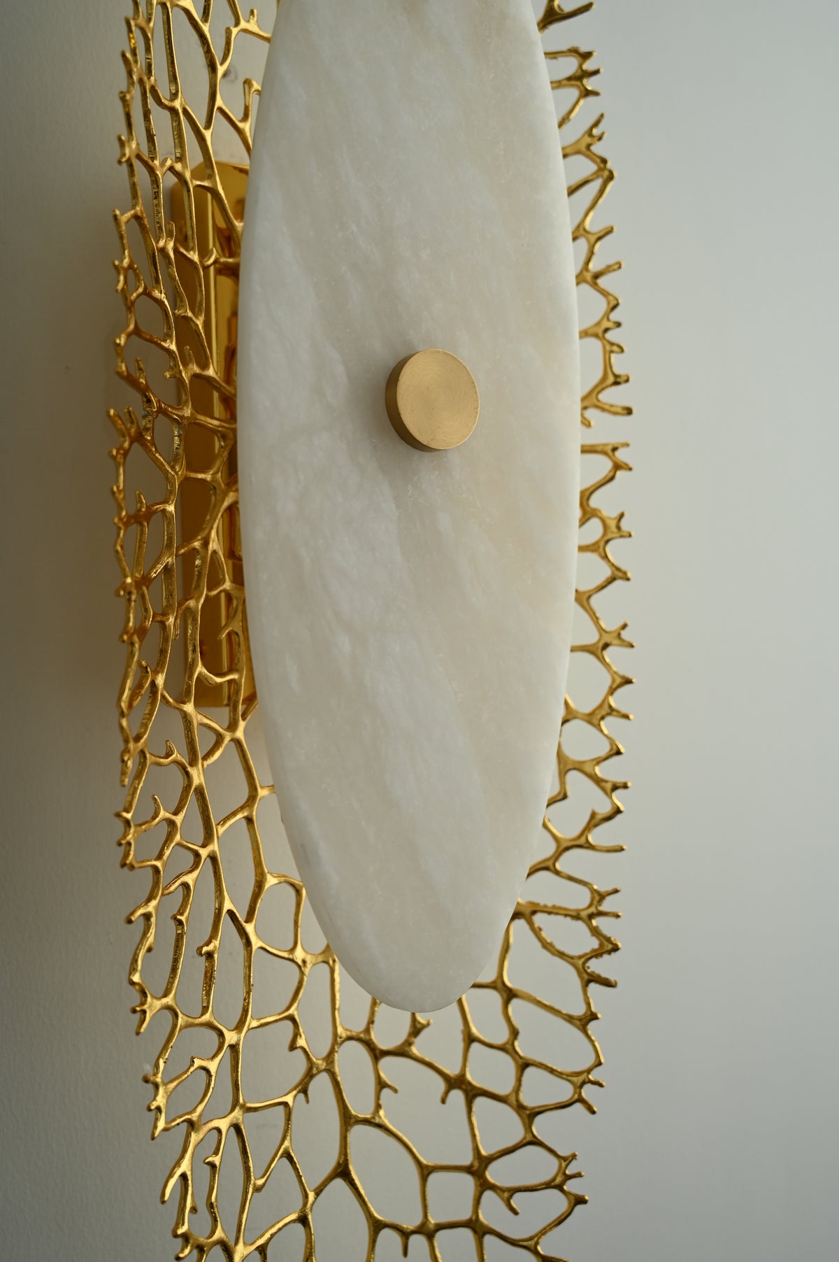 Modern Alabaster Coral Wall Sconce in Natural Brass - 08 08-real-detail-center