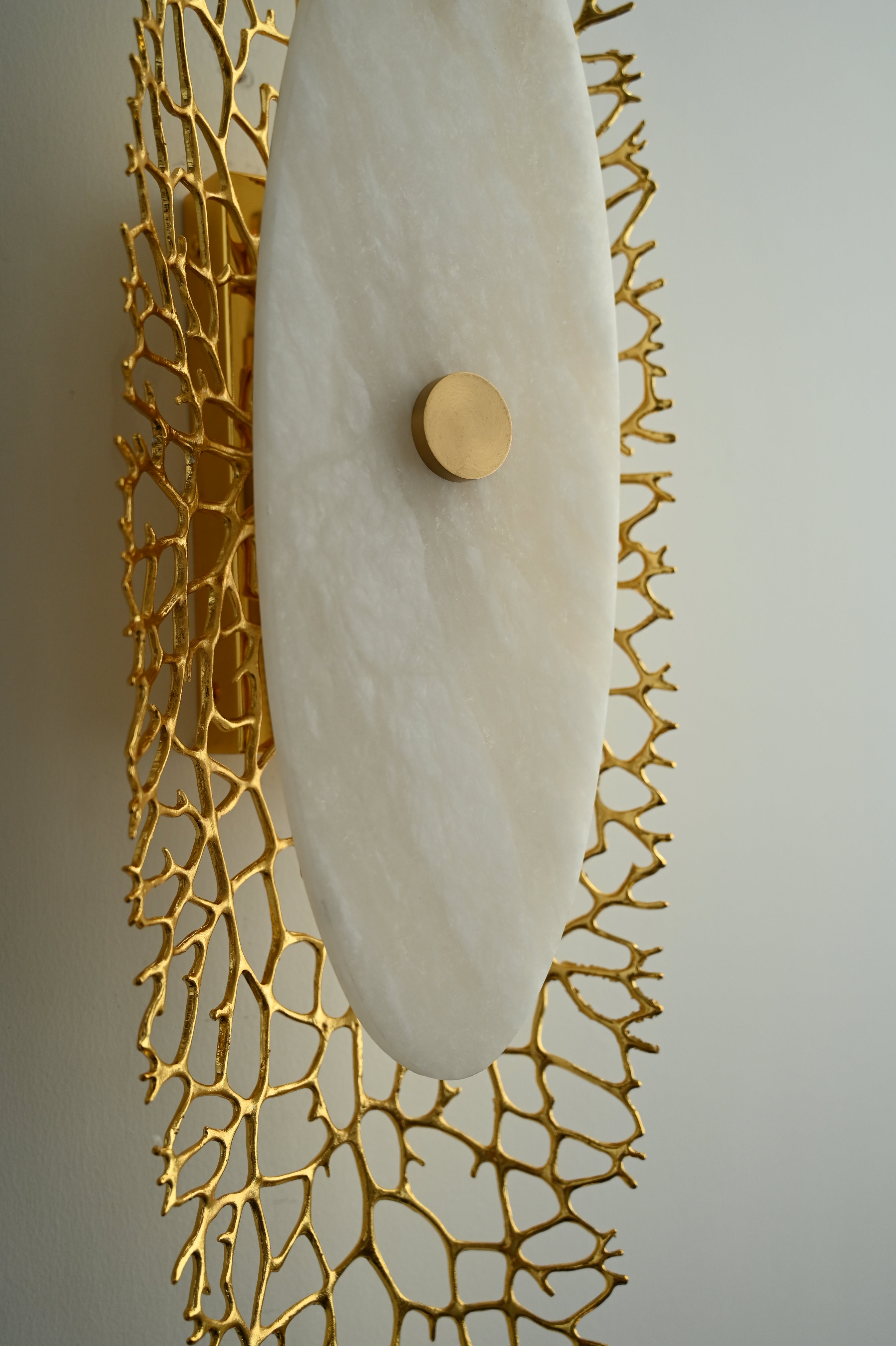 Modern Alabaster Coral Wall Sconce in Natural Brass - 08 08-real-detail-center