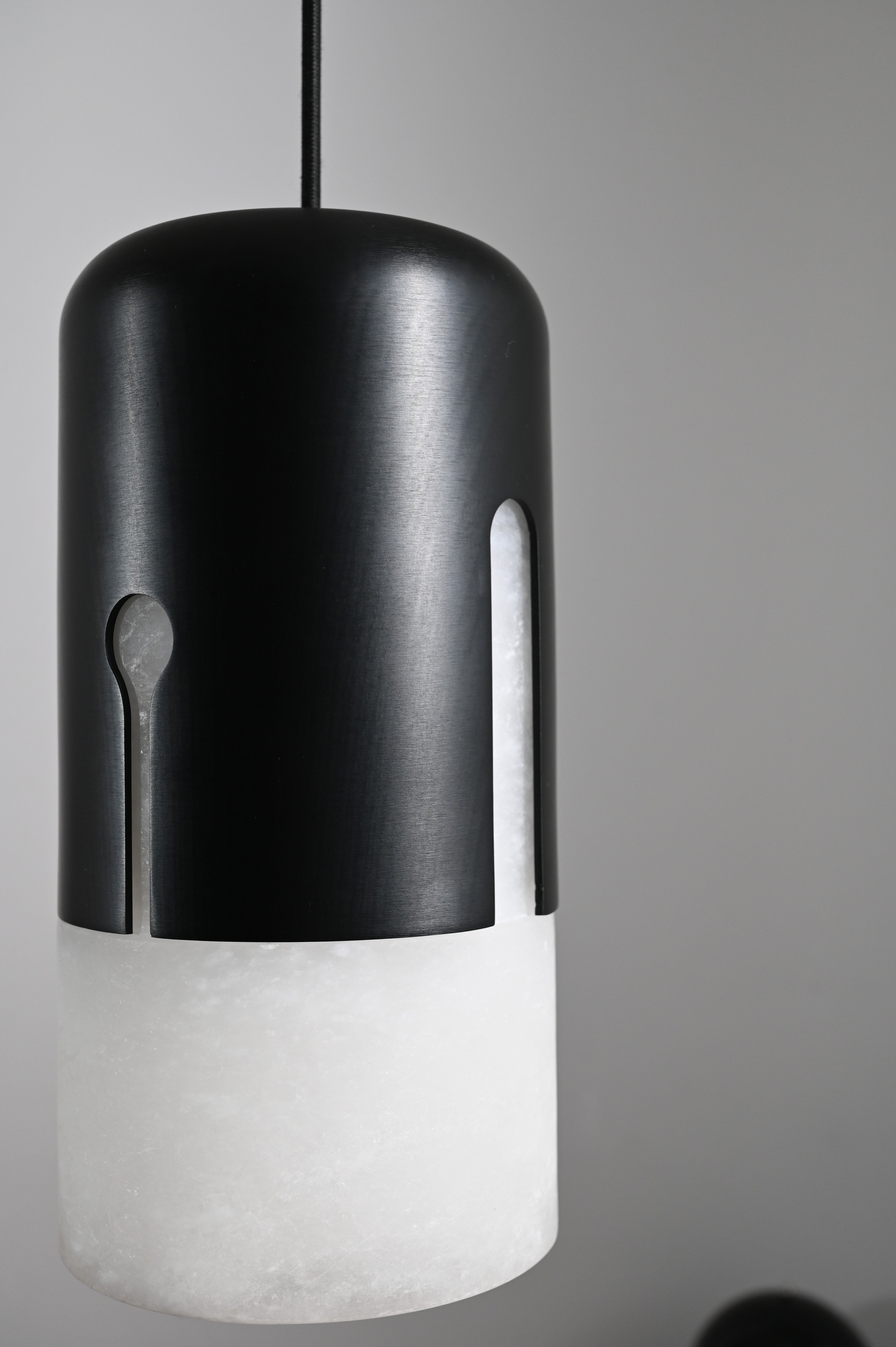 Modern Spanish Alabaster Cylinder Pendant Light in Matte Black - 08 08-real-detail-off