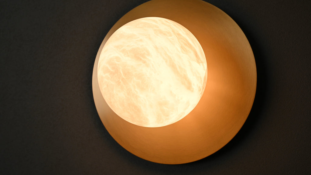 Modern Alabaster Globe Wall Sconce in Natural Brass - 08 08-real-front-glow