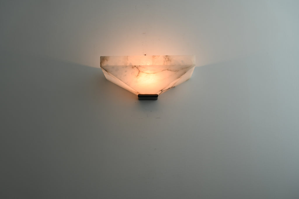 Modern Snowflake Alabaster Faceted Wall Sconce in Dark Bronze - 08 08-real-front-glow