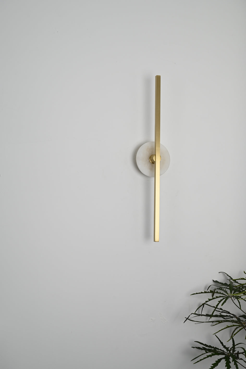 Modern Stone Disc Linear Wall Sconce in Natural Brass - 08 08-real-full-off