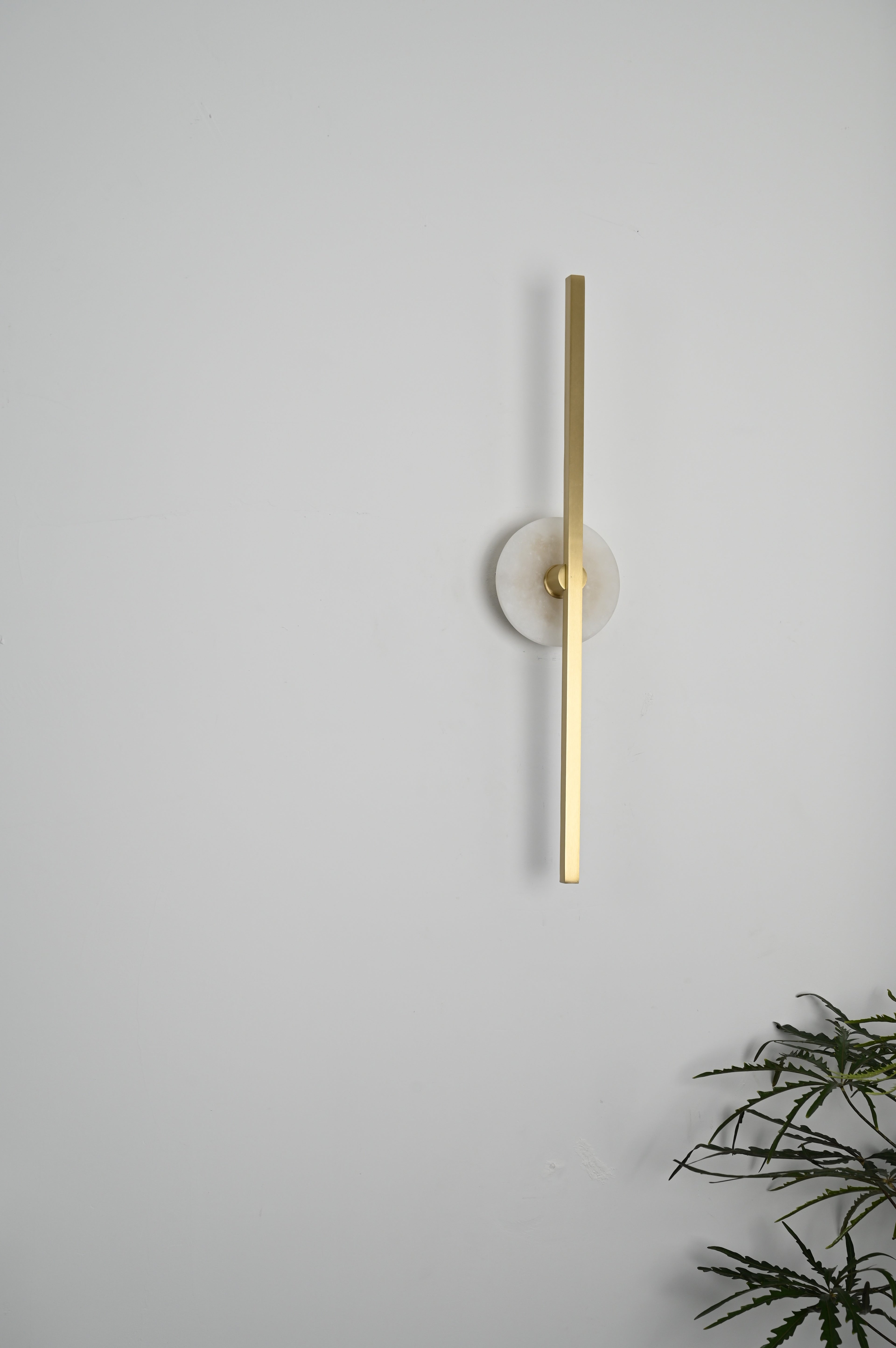 Modern Stone Disc Linear Wall Sconce in Natural Brass - 08 08-real-full-off