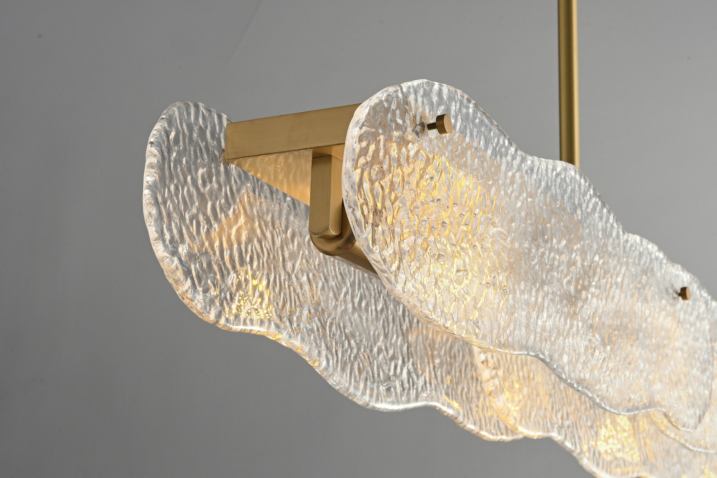 Modern Textured Glass Linear Island Chandelier - 19 08-real-glass-shade-detail