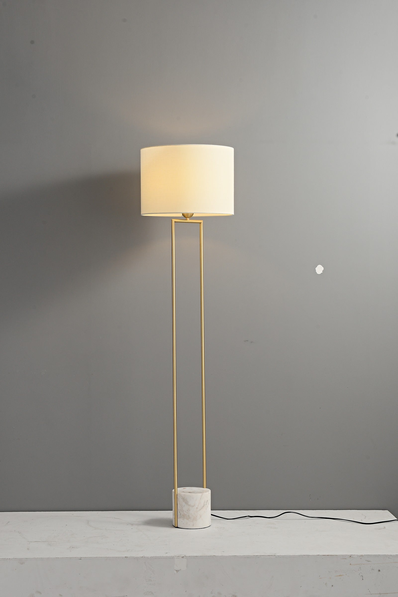 Modern Marble Base Copper Frame Floor Lamp - 19 08-real-natural-copper-lit-full
