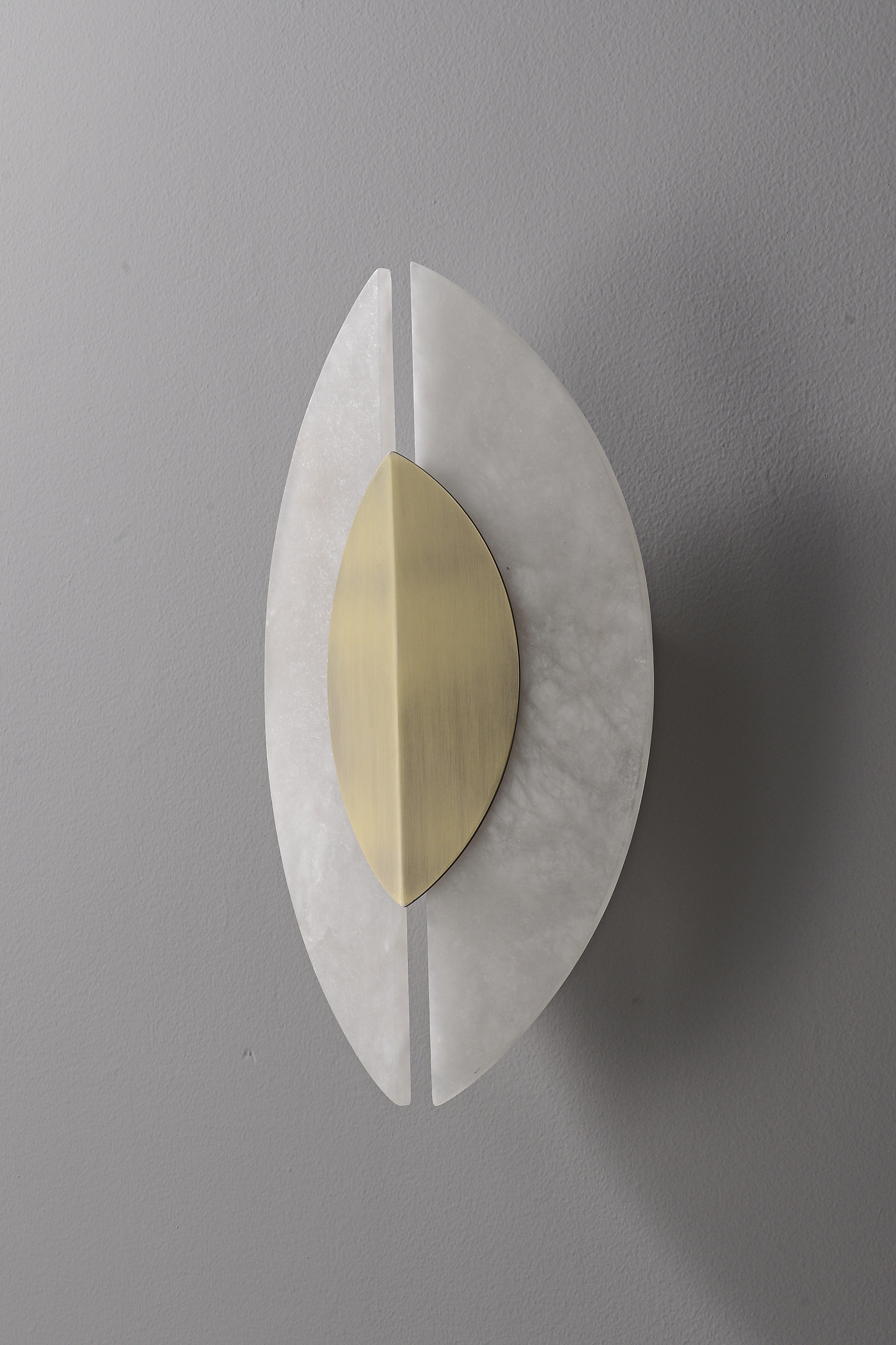 Modern Alabaster Leaf Wall Sconce in Antique Brass - 08 08-real-off-angle