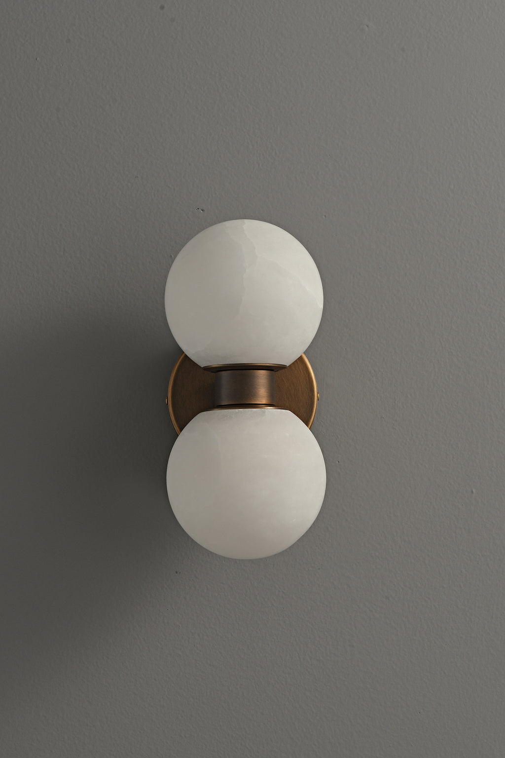 Modern Spanish Alabaster Double Globe Wall Sconce in Antique Brass - 08 08-real-off-centered