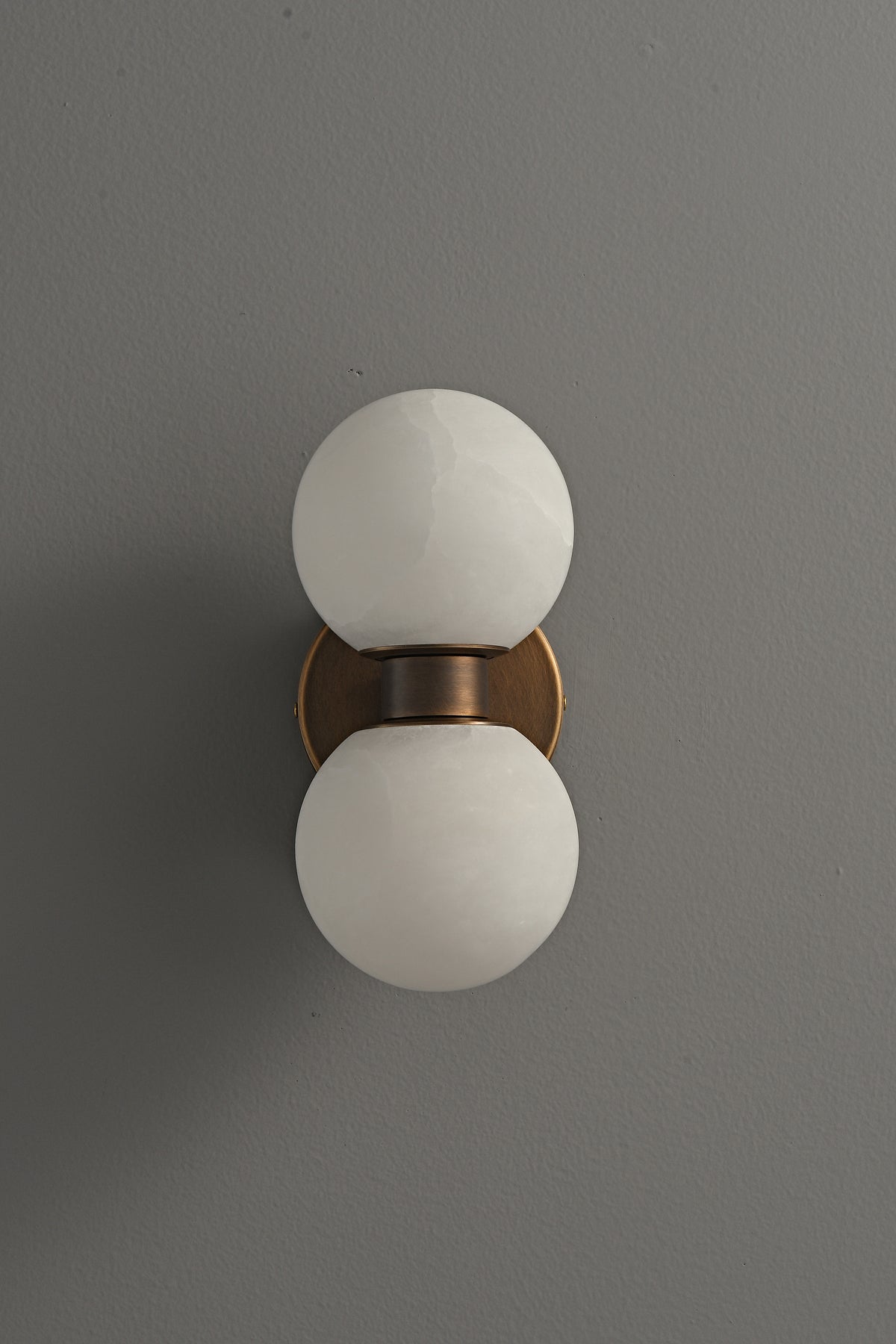 Modern Alabaster Double Globe Wall Sconce in Antique Brass - 08 08-real-off-centered