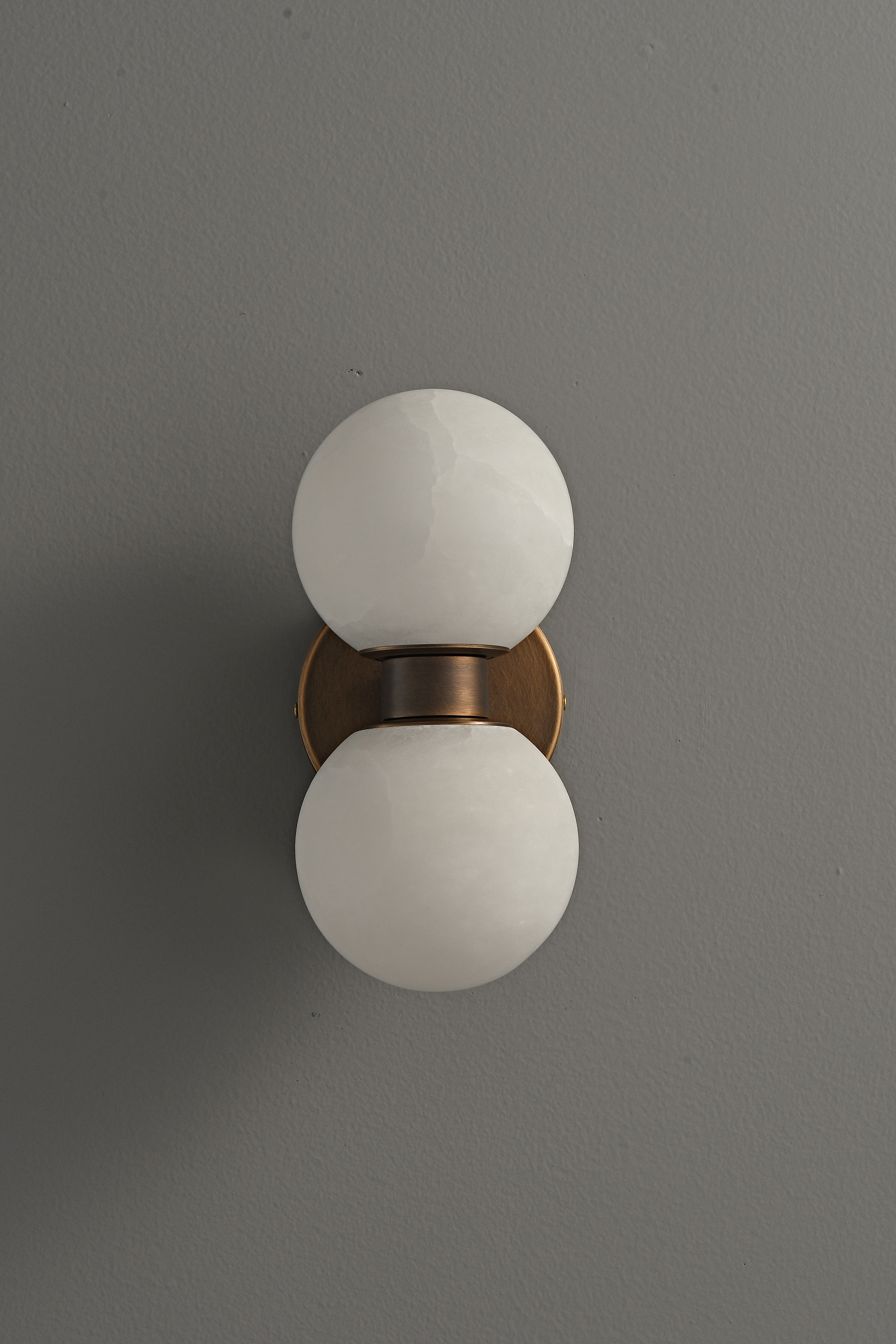 Modern Spanish Alabaster Double Globe Wall Sconce in Antique Brass - 08 08-real-off-centered