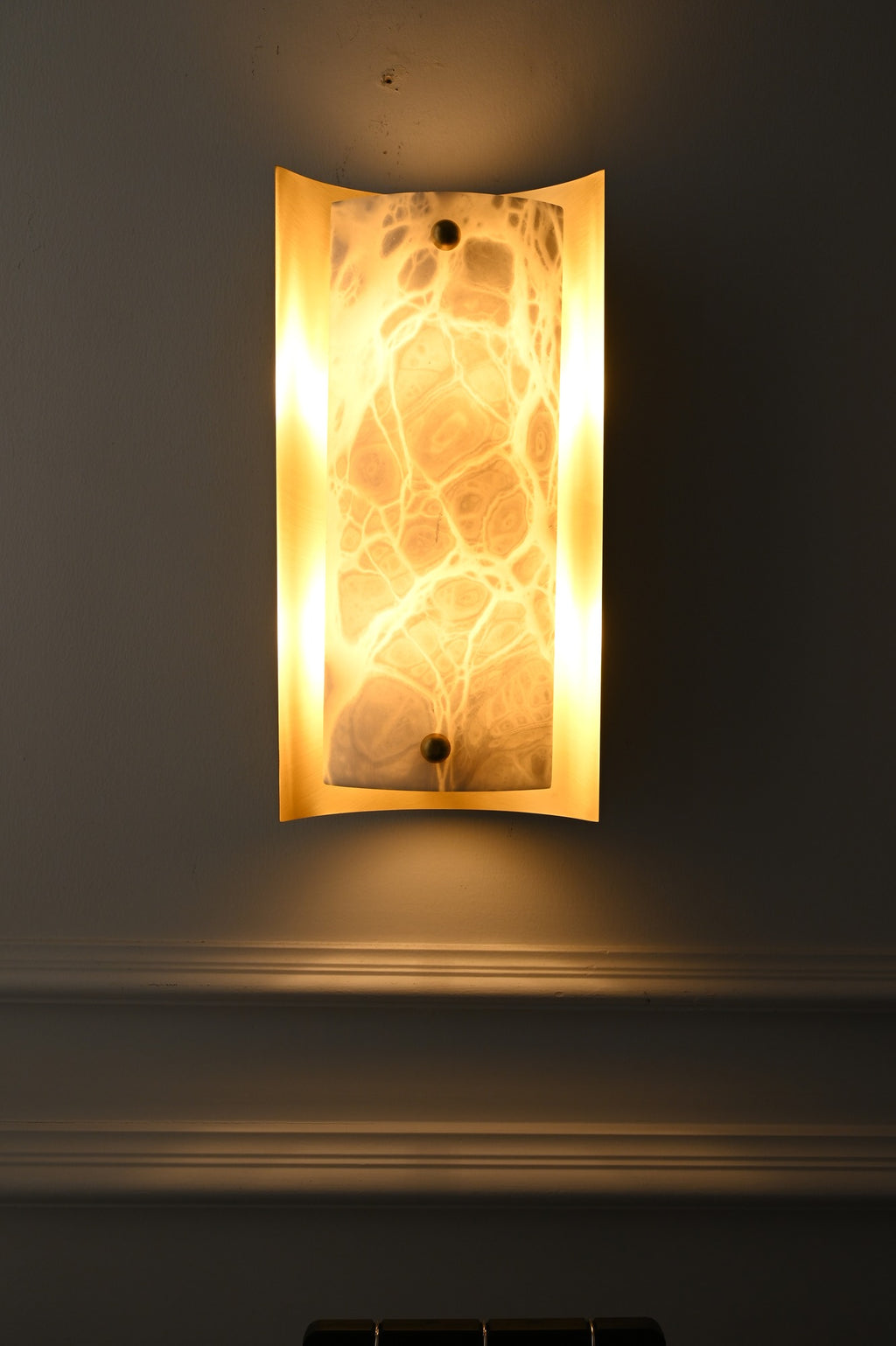 Modern Spanish Alabaster Rectangular Wall Sconce in Natural Brass - 08 real photo 3