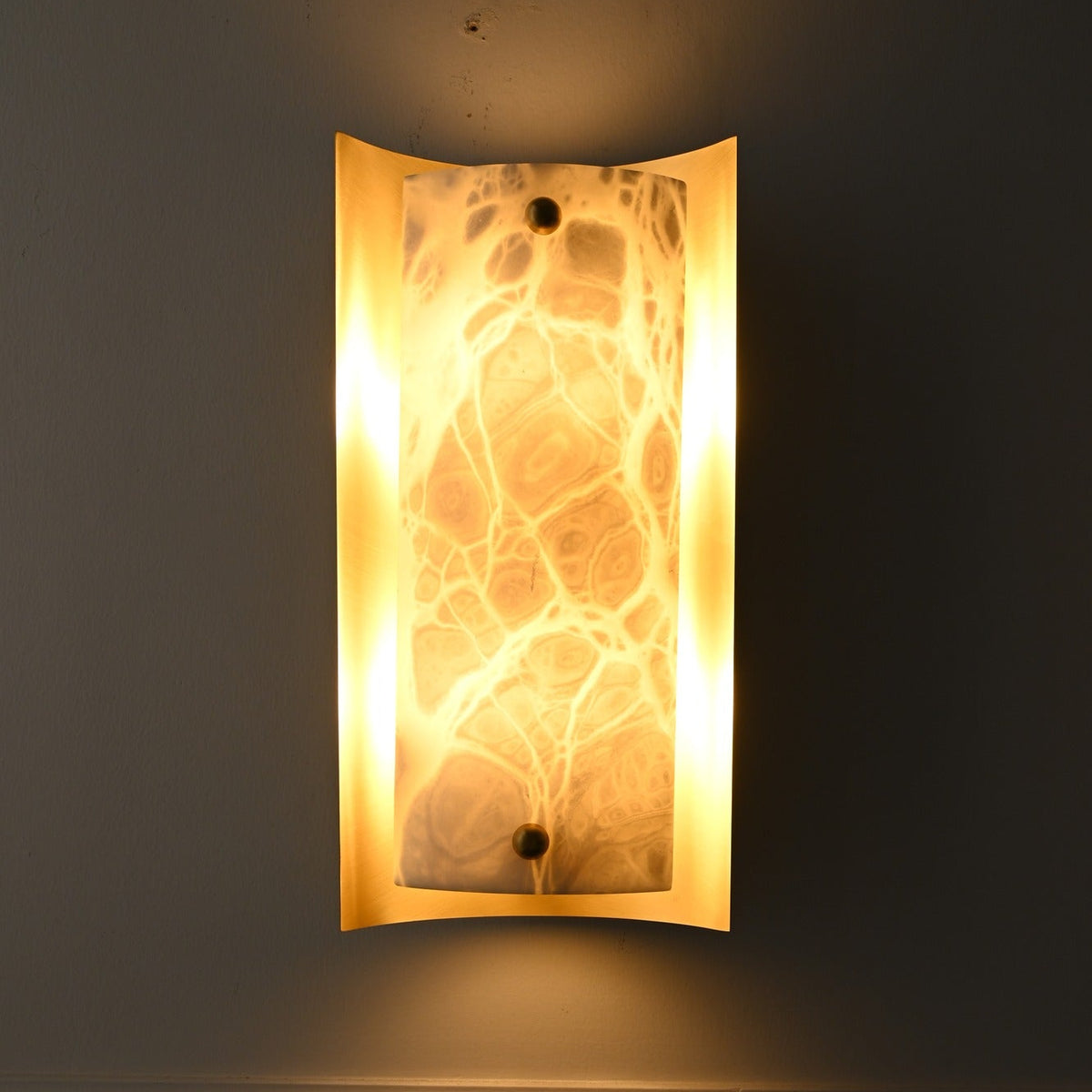 Modern Alabaster Rectangular Wall Sconce in Natural Brass - 08 real photo 3