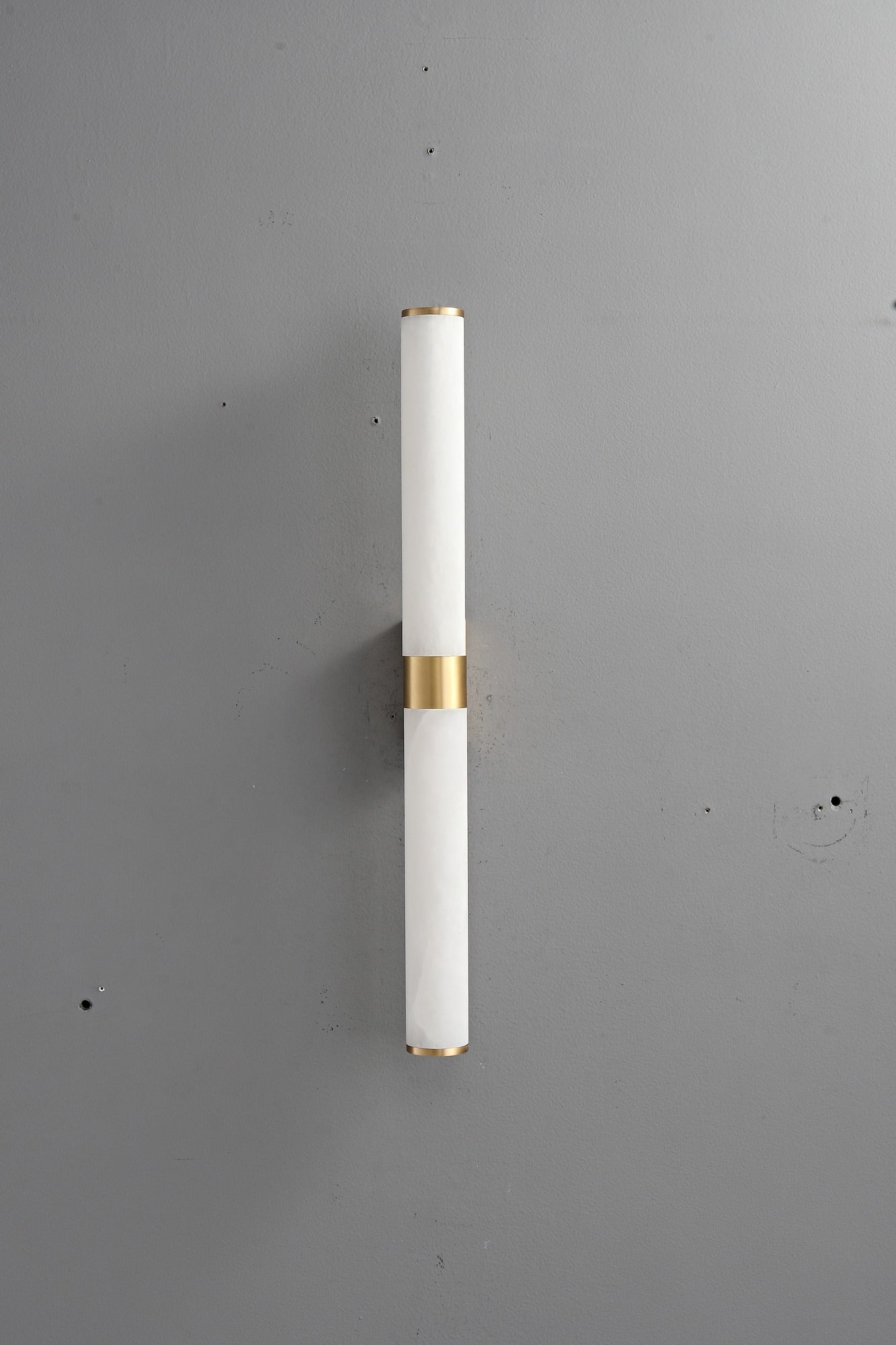 Modern Snowflake Alabaster Cylinder Wall Sconce in Natural Brass - 08 real photo 4