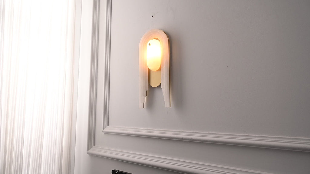 Modern Spanish Alabaster Arched Wall Sconce in Natural Brass - 08 real photo 4
