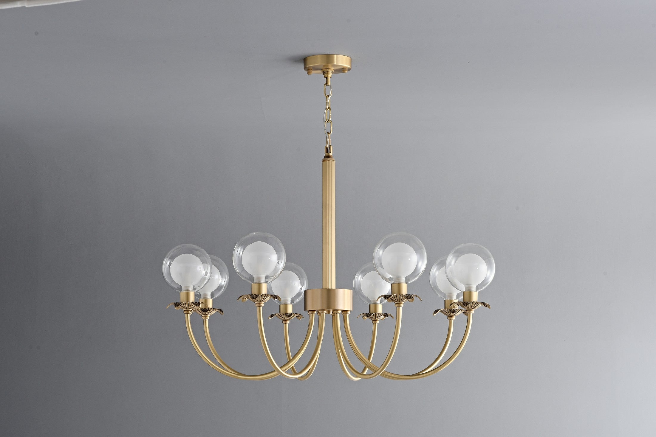 Modern Brass Glass Globe Chandelier - 08 08-real-shot-brass-glass-globe-chandelier-wide