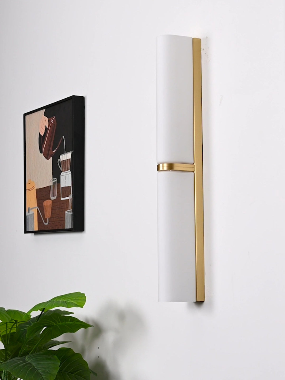 Modern Brushed Brass Milky Glass Wall Sconce - 08 08-real-shot-brushed-brass-milky-white-wall-sconce-detail