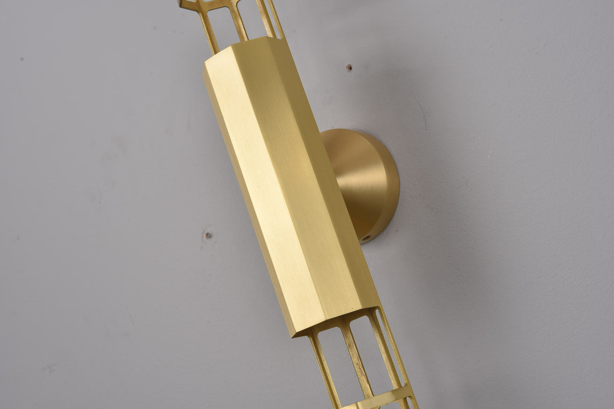 Modern Natural Brass Linear LED Wall Sconce - 08 08-real-shot-natural-brass-linear-led-wall-sconce-mount-detail