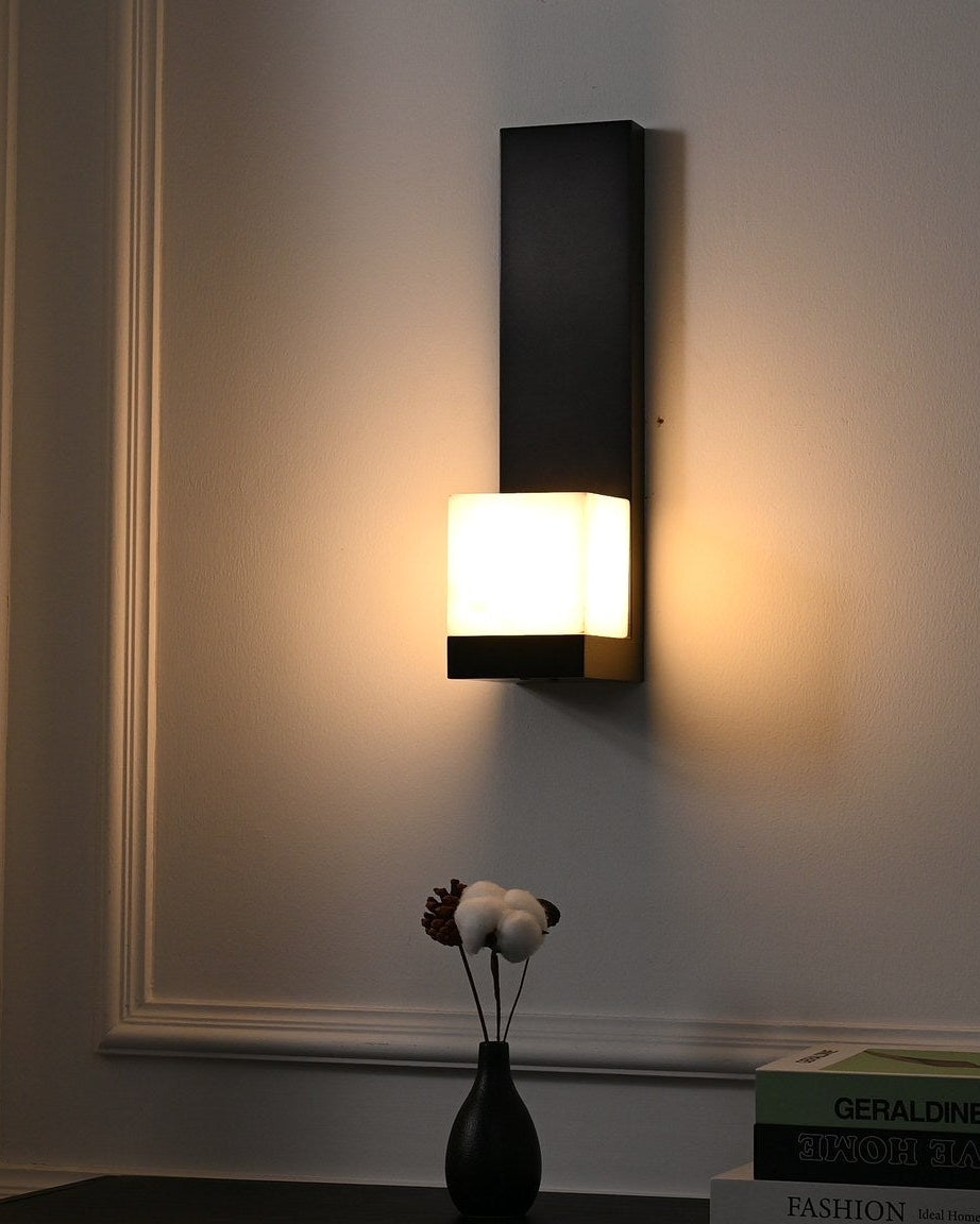 Modern Snowflake Alabaster Wall Sconce in Brushed Black - 08 08-real-shot-video-frame-lit-front