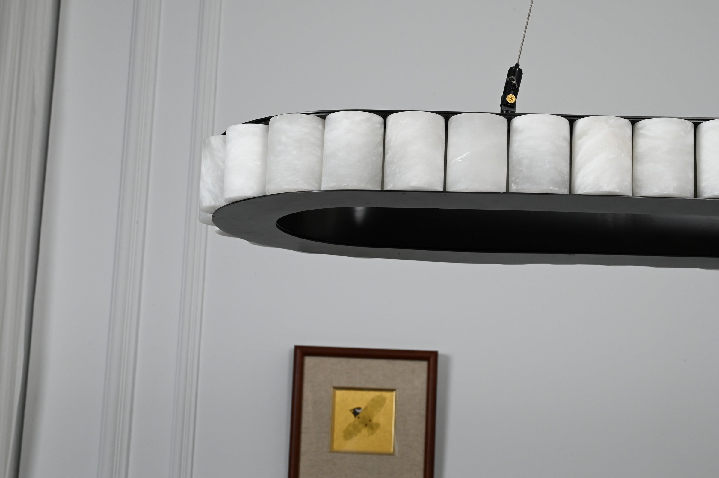 Modern Alabaster Linear Island Chandelier in Matte Black - 19 08-real-side-detail