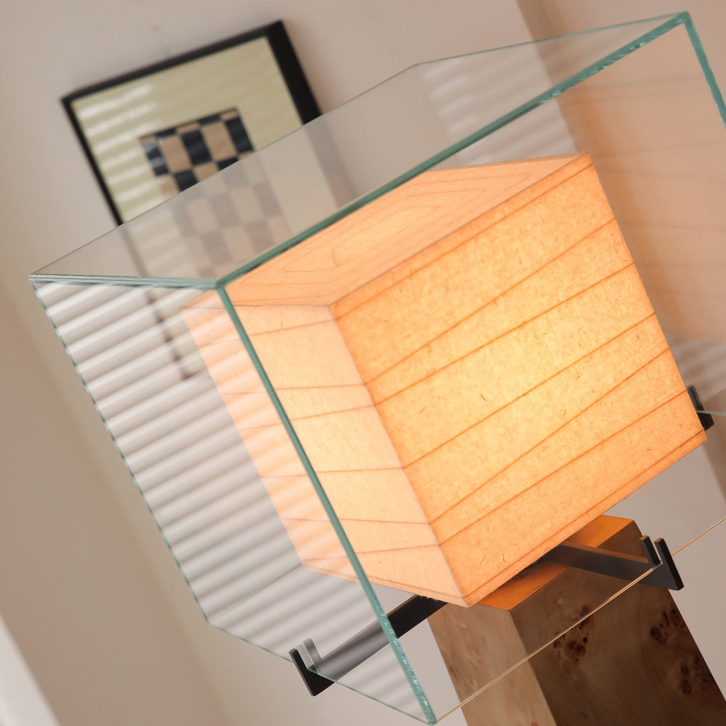 Modern Travertine Glass Shade Table and Floor Lamp - 12 08-real-square-F50A7864