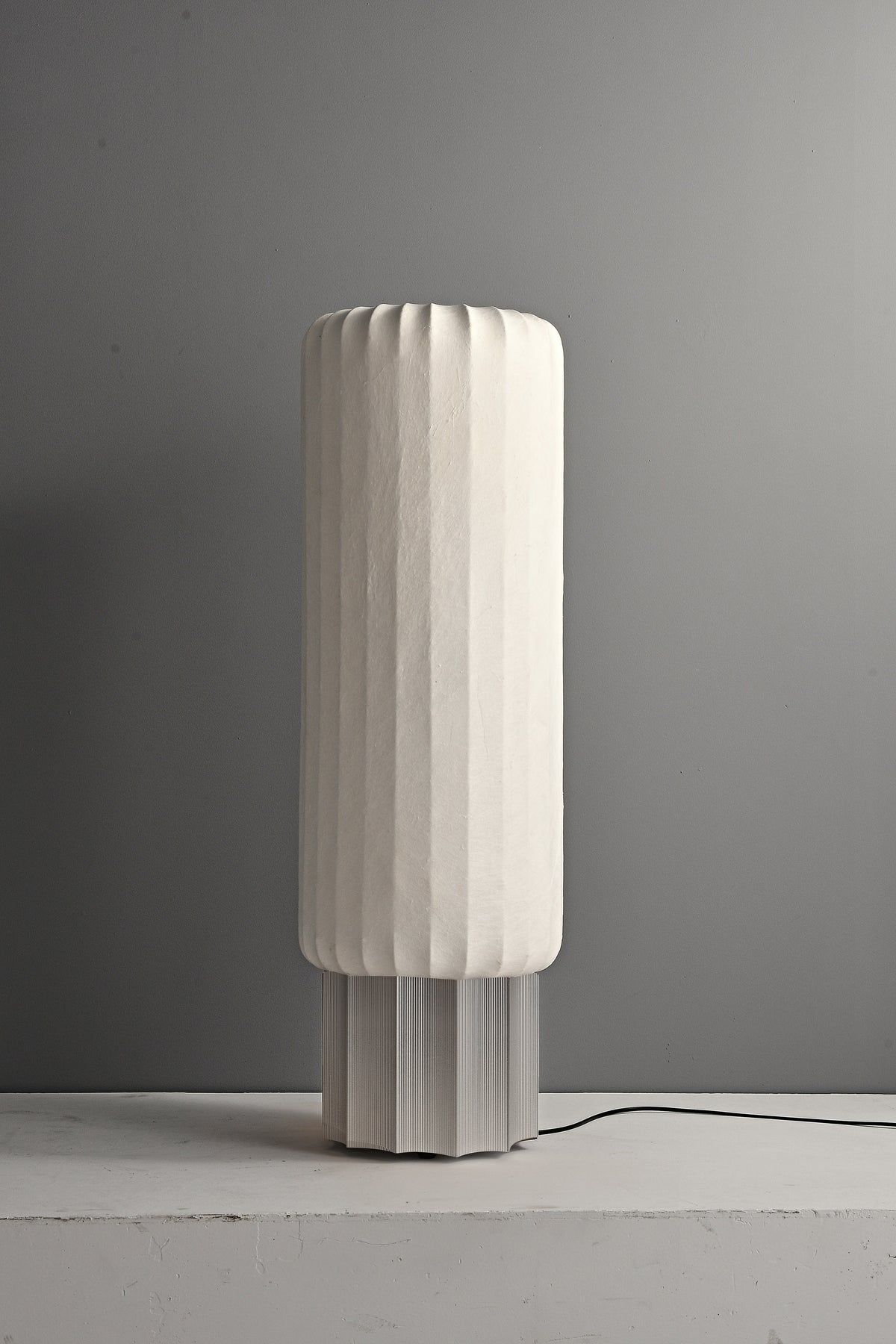 Modern Mulberry Silk Cylinder Table and Floor Lamp in Pewter Gray - 07 08-real-table-lamp-detail