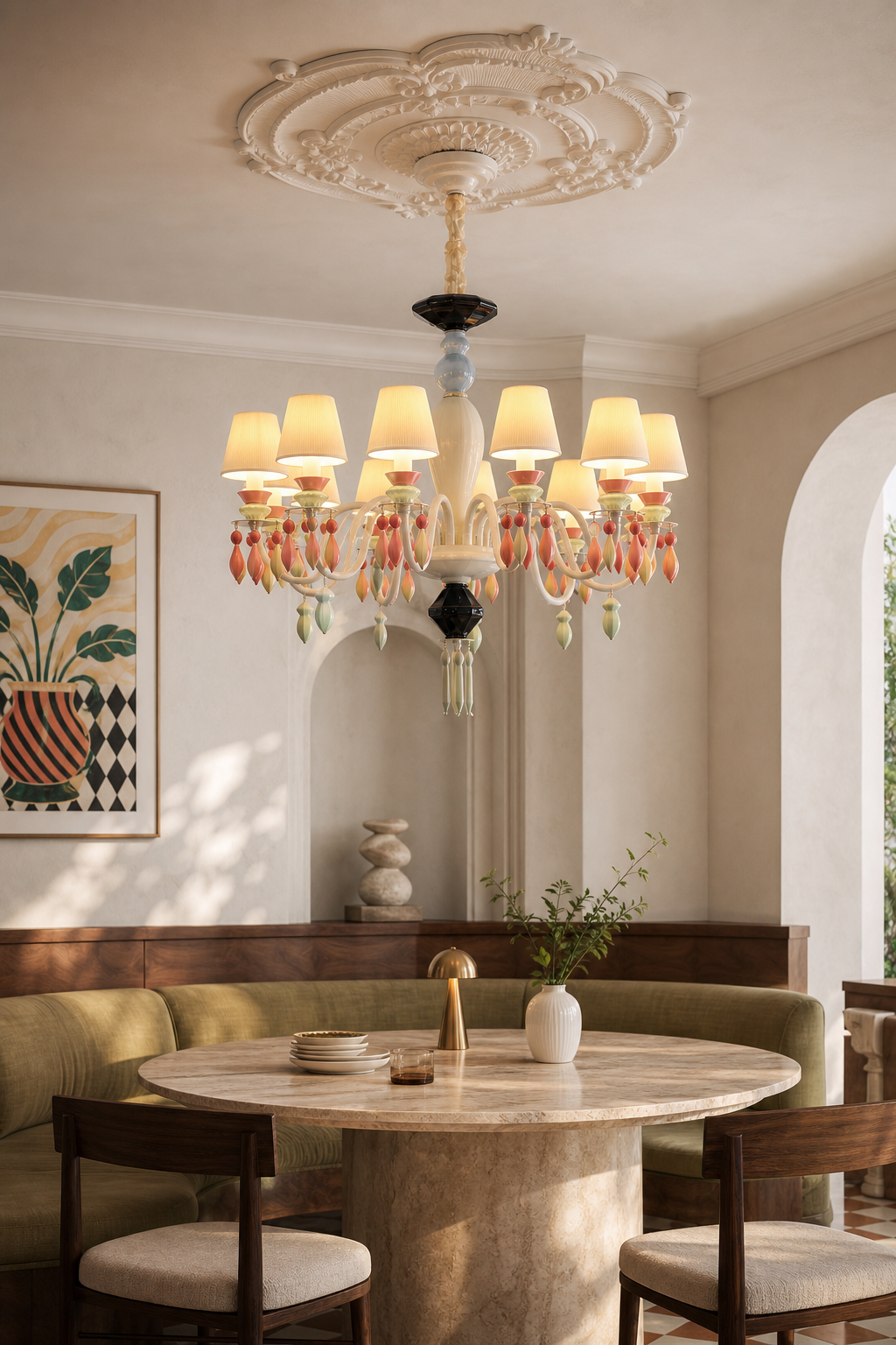 Pastel Ceramic Single-Tier Chandelier restaurant lounge