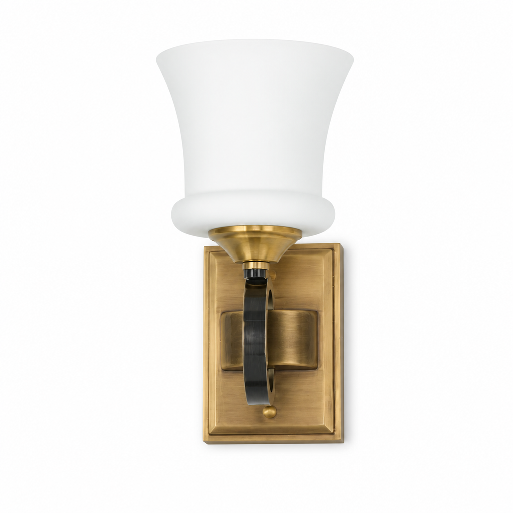 Complete Rosethorne one-light wall sconce on pure white