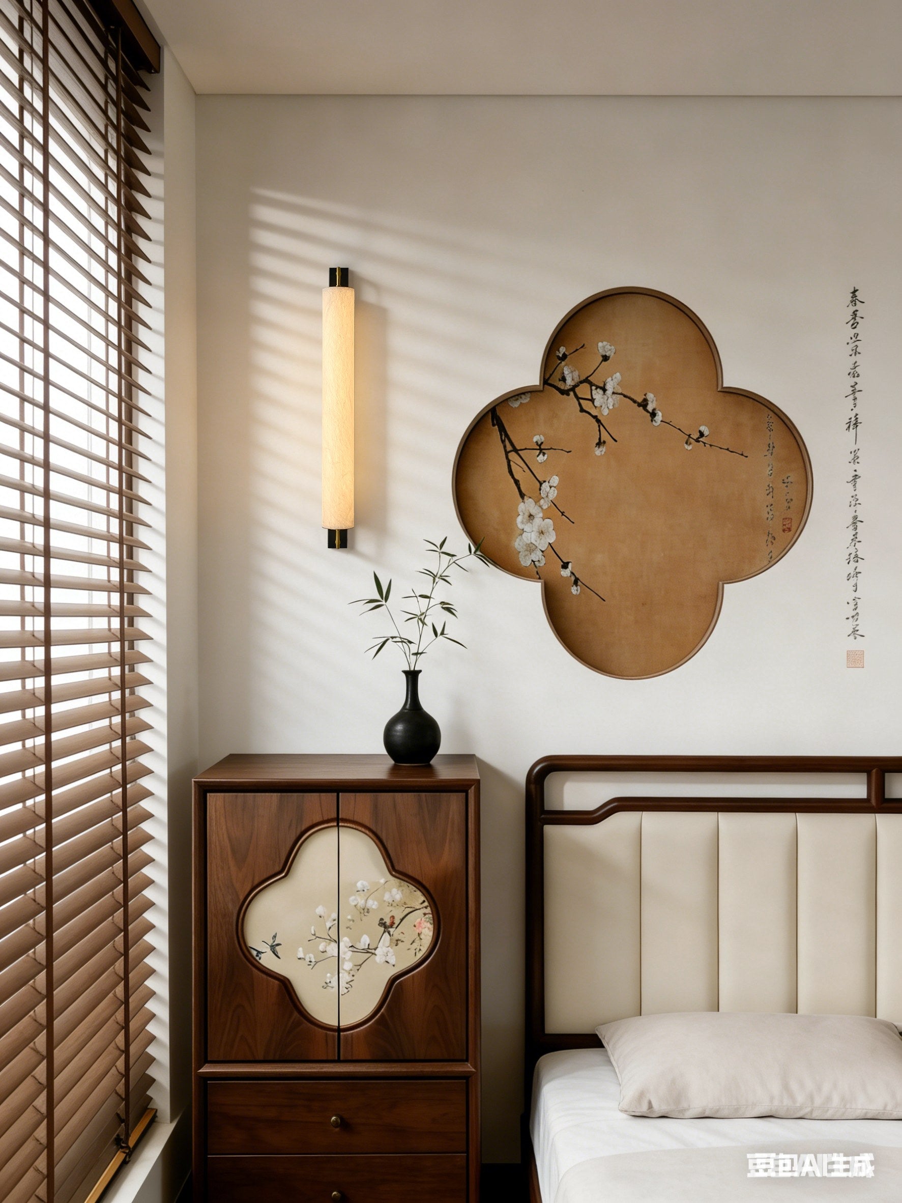 Modern Mulberry Silk Cylinder Wall Sconce in Brass or Black - 08 08-scene-silk-cylinder-wall-sconce-living-room