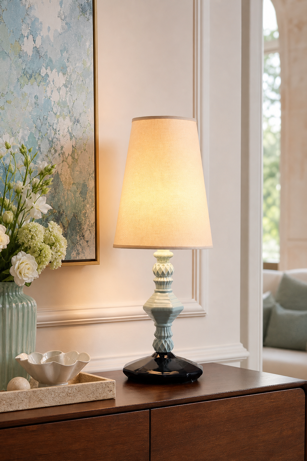 Colorful Ceramic Table Lamp shelf styling