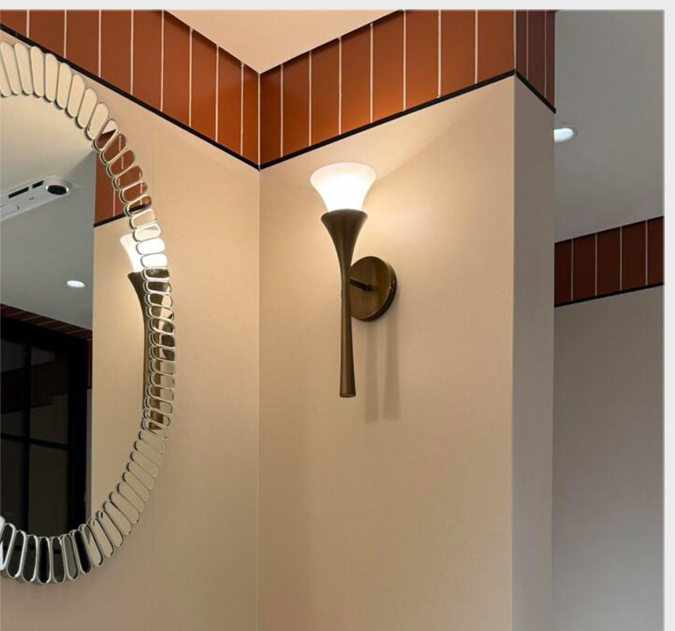 Sculptural Opal Glass and Alabaster Wall Sconce — complete real single glass mirror room full