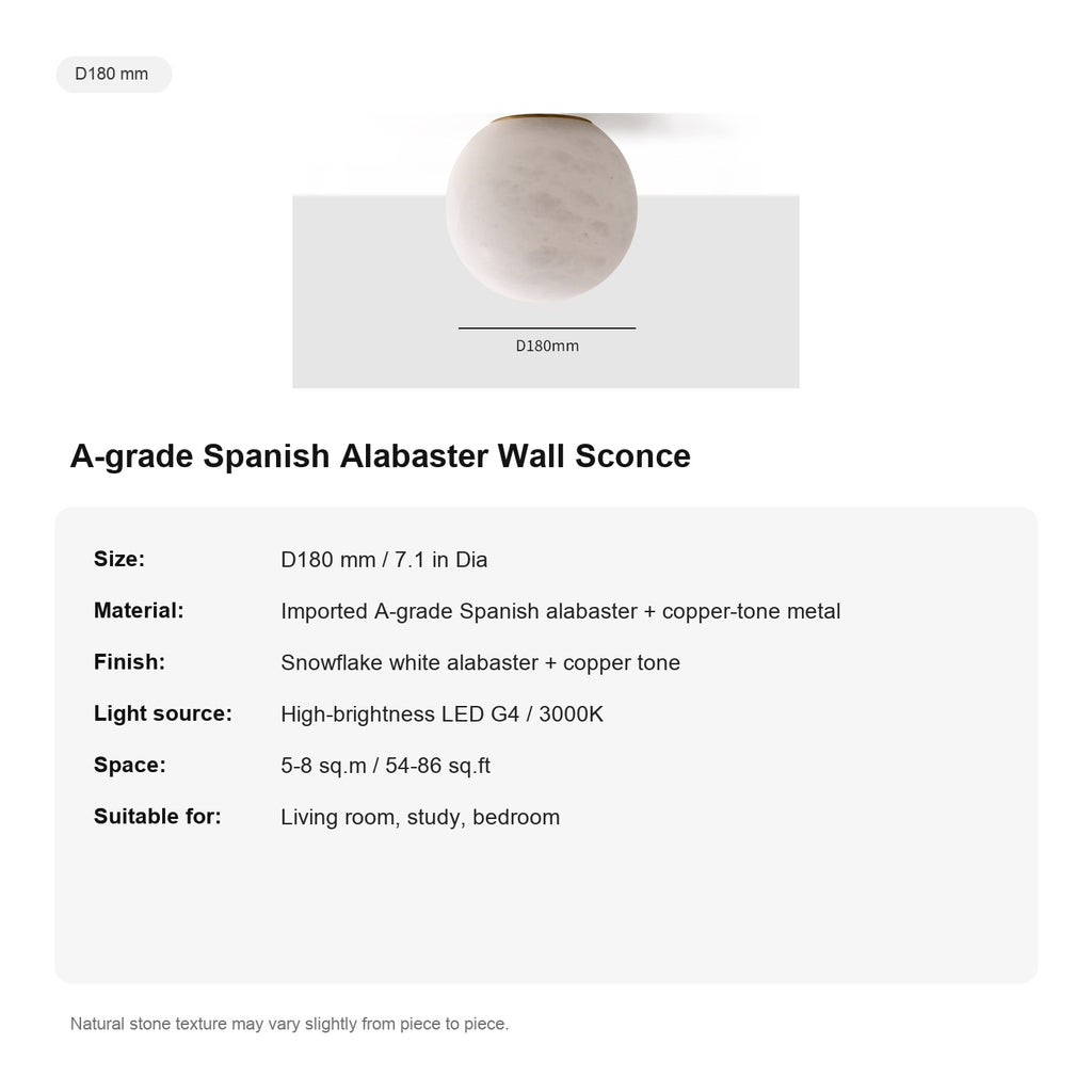 Modern A-Grade Spanish Alabaster Globe Wall Sconce in Natural Brass - 08 sku d180 a grade spanish alabaster