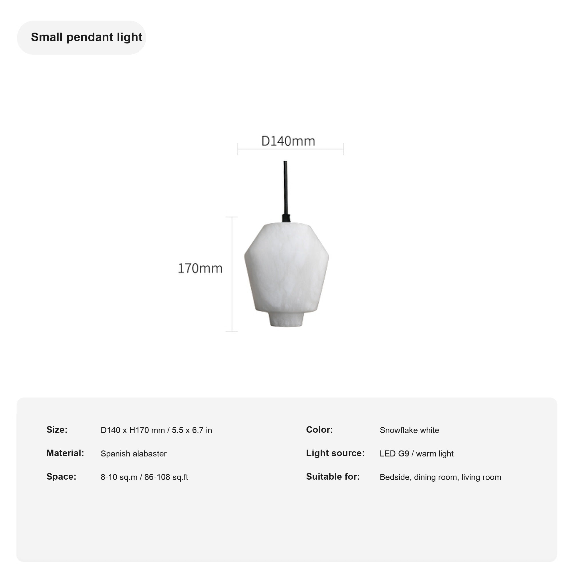 Modern Spanish Alabaster Pendant Light in Snowflake White - 08 sku small english