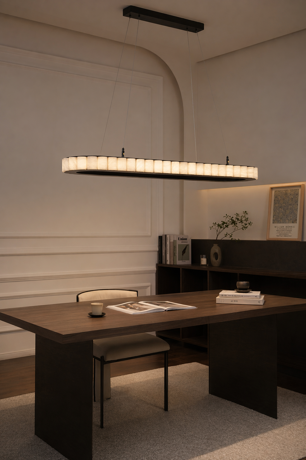 Modern Alabaster Linear Island Chandelier in Matte Black - 08 08-study-table-wide
