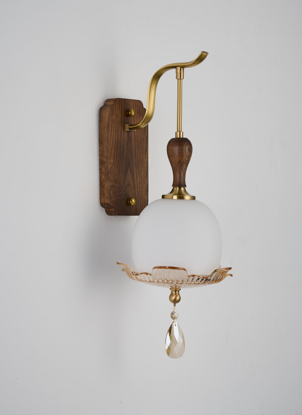 Complete supplier real photograph of the Virdelune rounded opal dome wall sconce, A1 configuration, primary view
