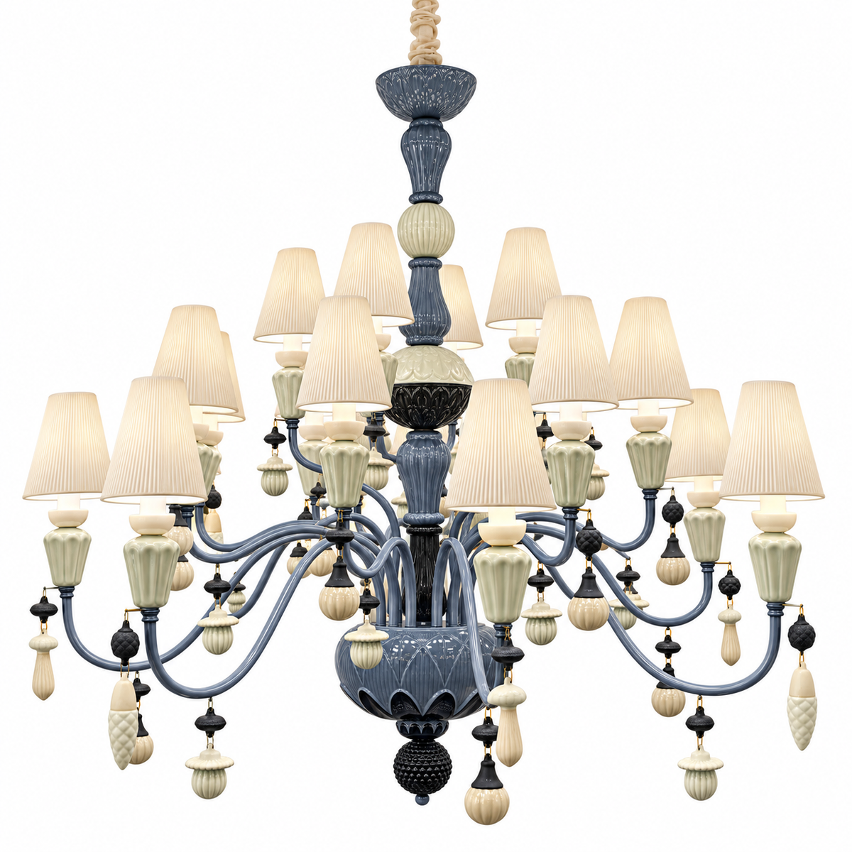 Mirevelle blue-gray botanical ceramic chandelier – white background – media 8