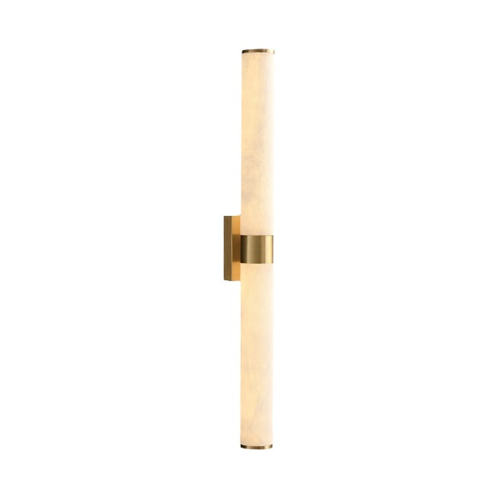 Modern Snowflake Alabaster Cylinder Wall Sconce in Natural Brass - enlarged white background main image