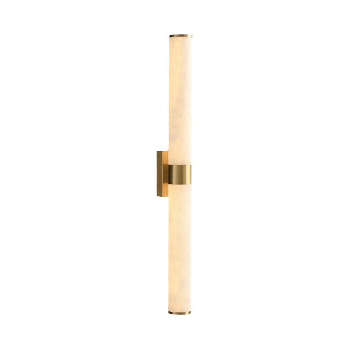 Modern Snowflake Alabaster Cylinder Wall Sconce in Natural Brass - enlarged white background main image