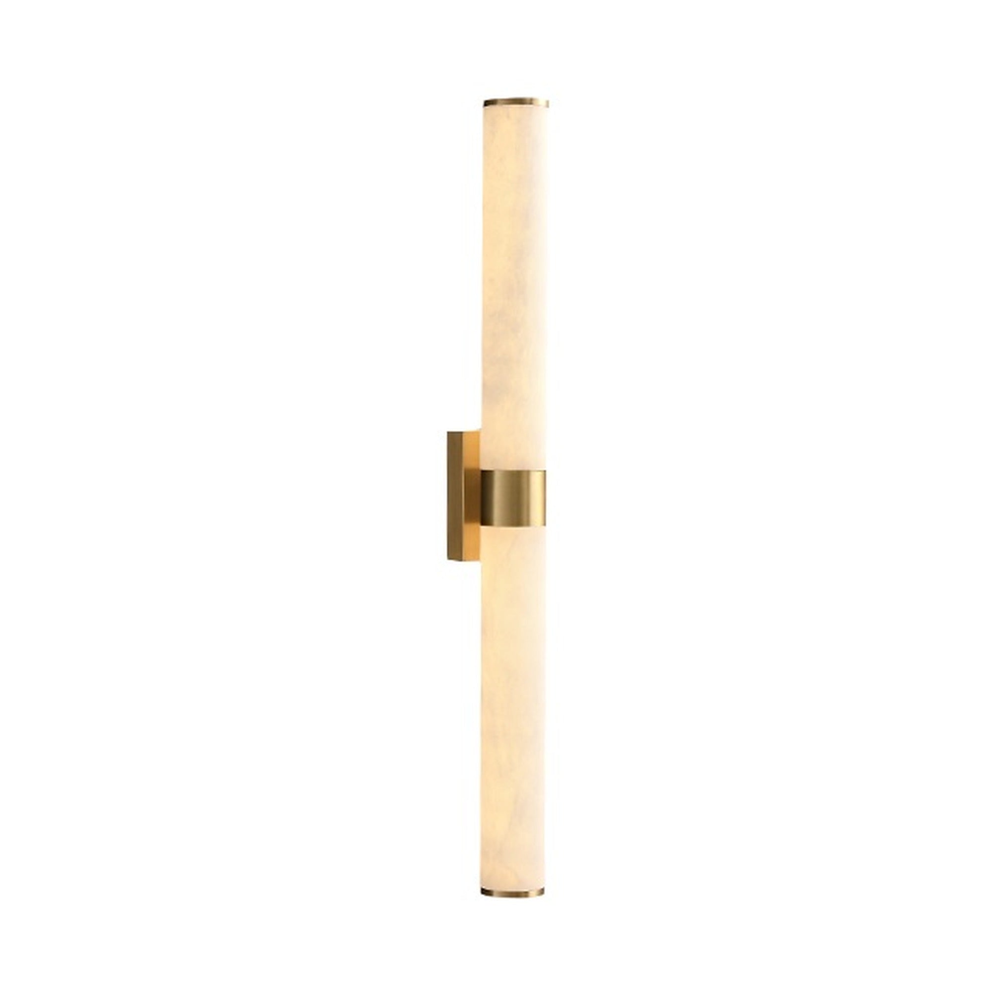 Modern Snowflake Alabaster Cylinder Wall Sconce in Natural Brass - enlarged white background main image