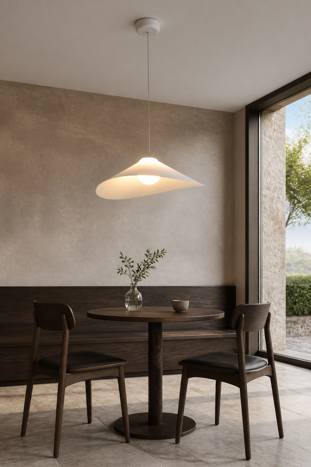 Velaire Sculptural Wing Pendant Light 50 cm installed scene 6 with complete ceiling connection