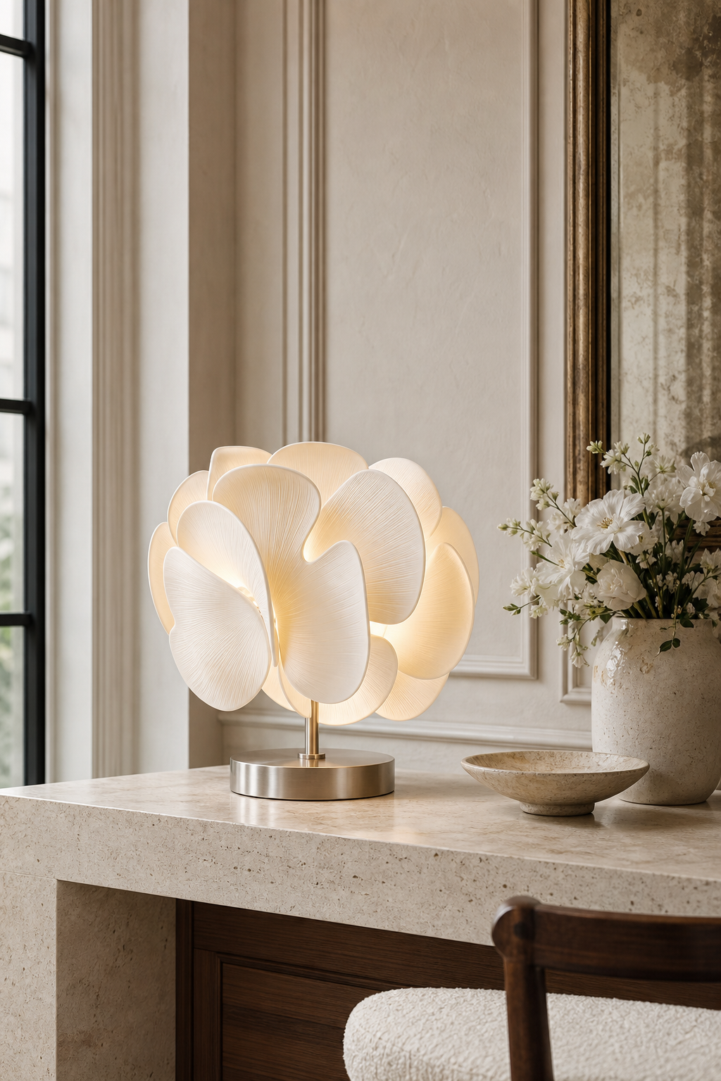 Sculptural Ceramic Petal Table Lamp boutique suite