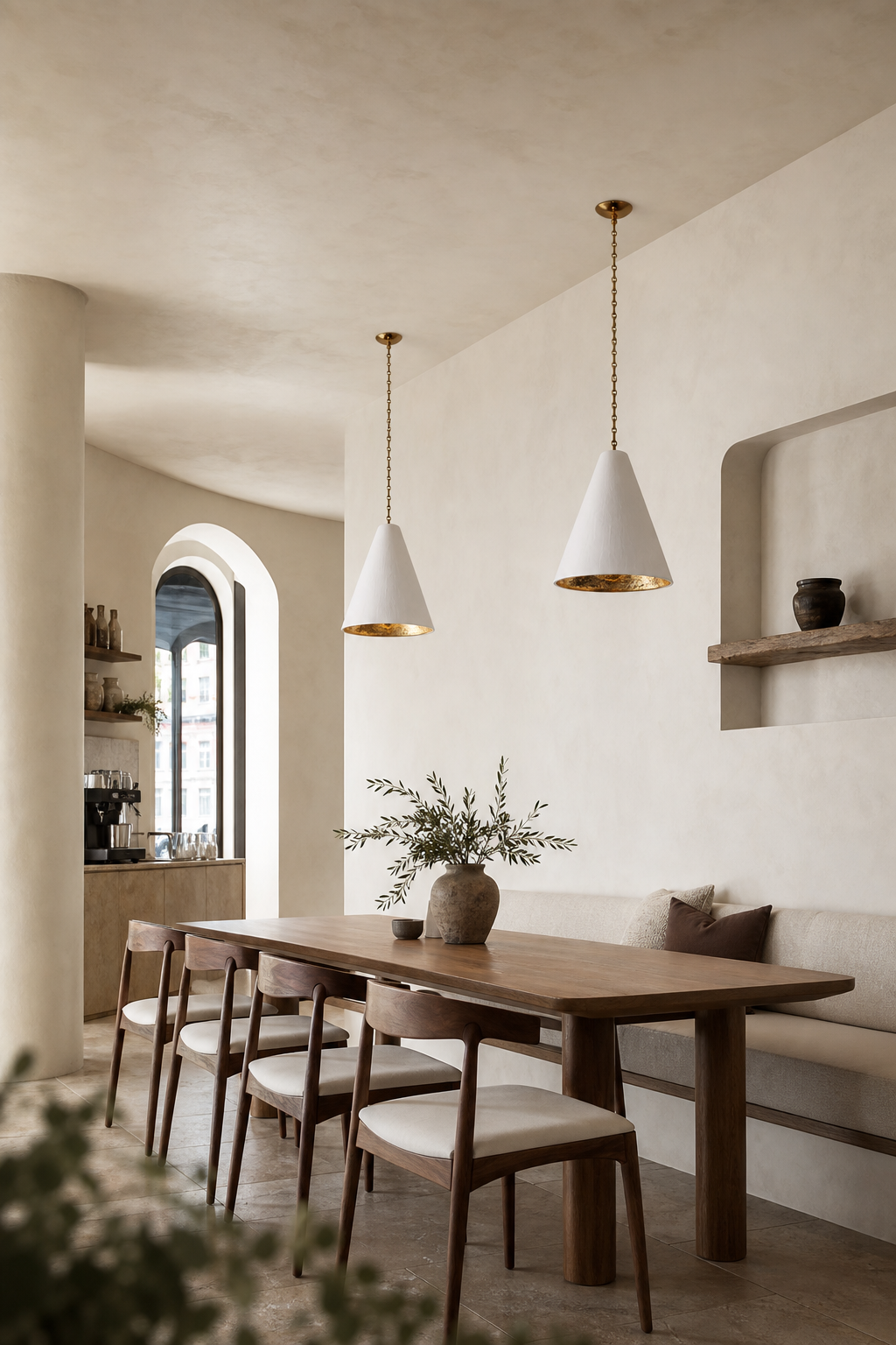 Hand-Textured Plaster Cone Pendant Light gallery 09 cafe pair daylight