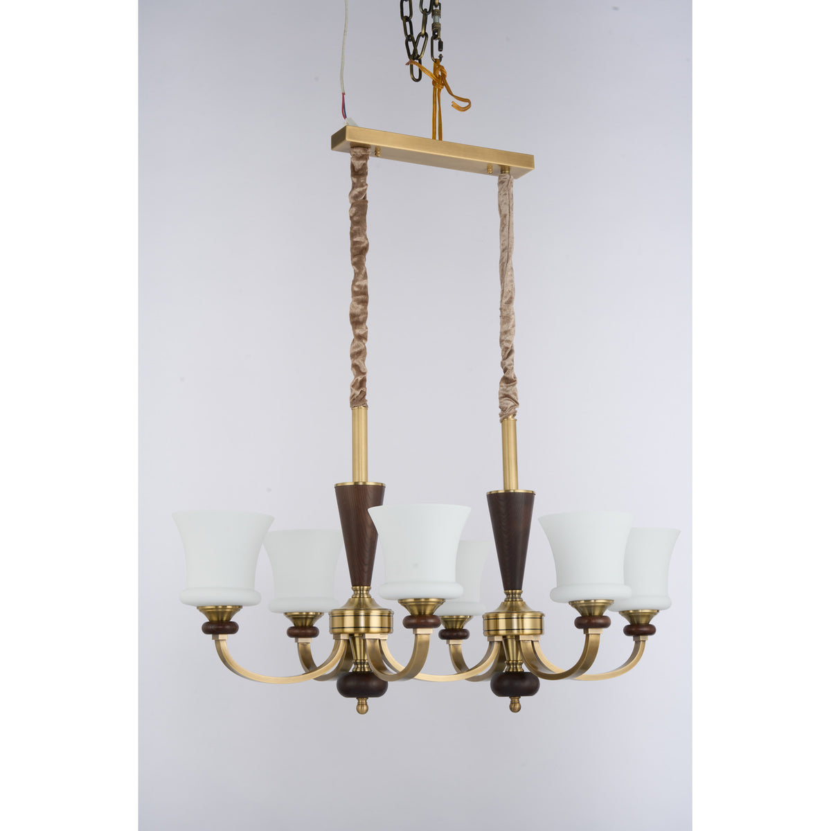 Caldrienne six-light linear chandelier wide unlit real product view