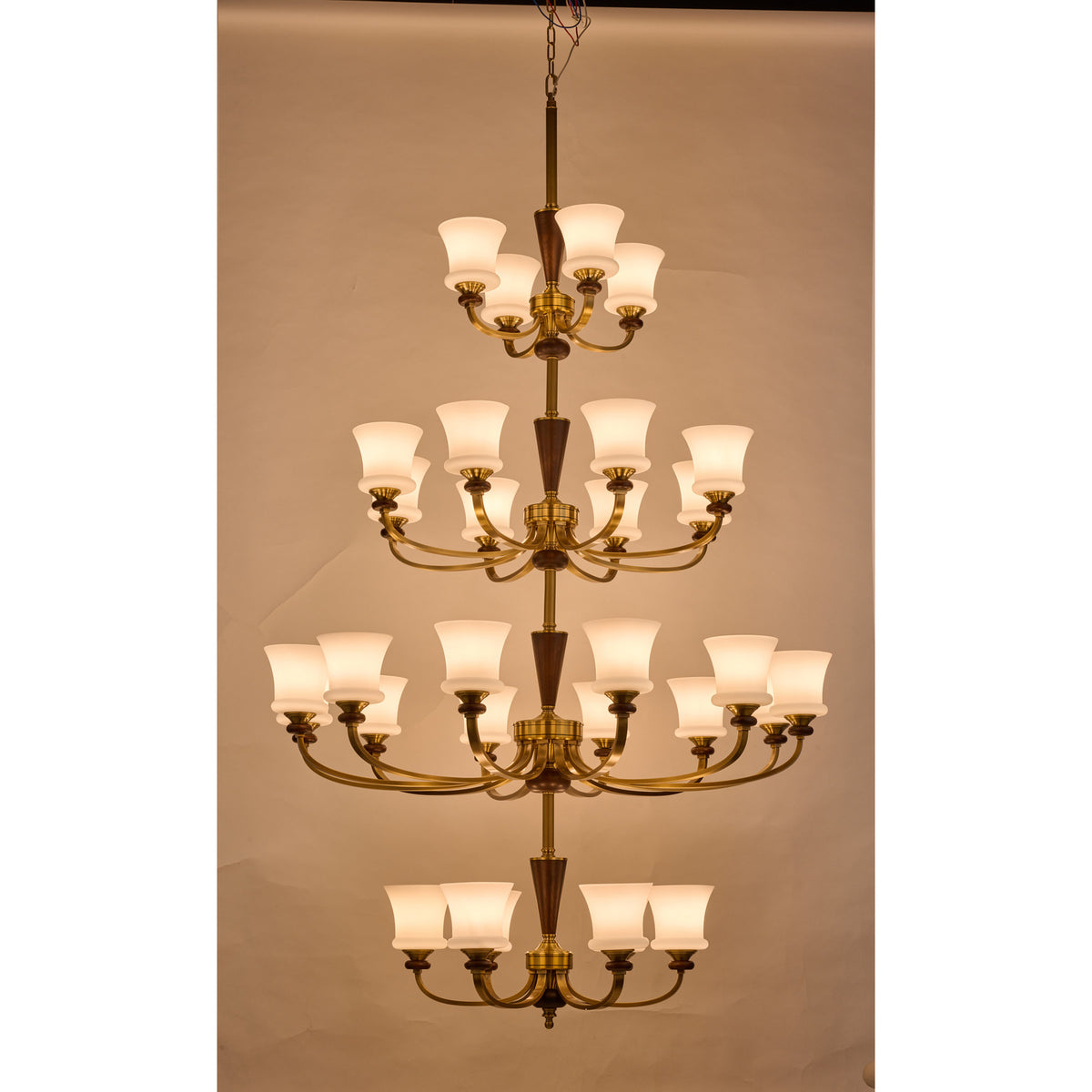 Caldrienne thirty-light four-tier chandelier illuminated complete real view