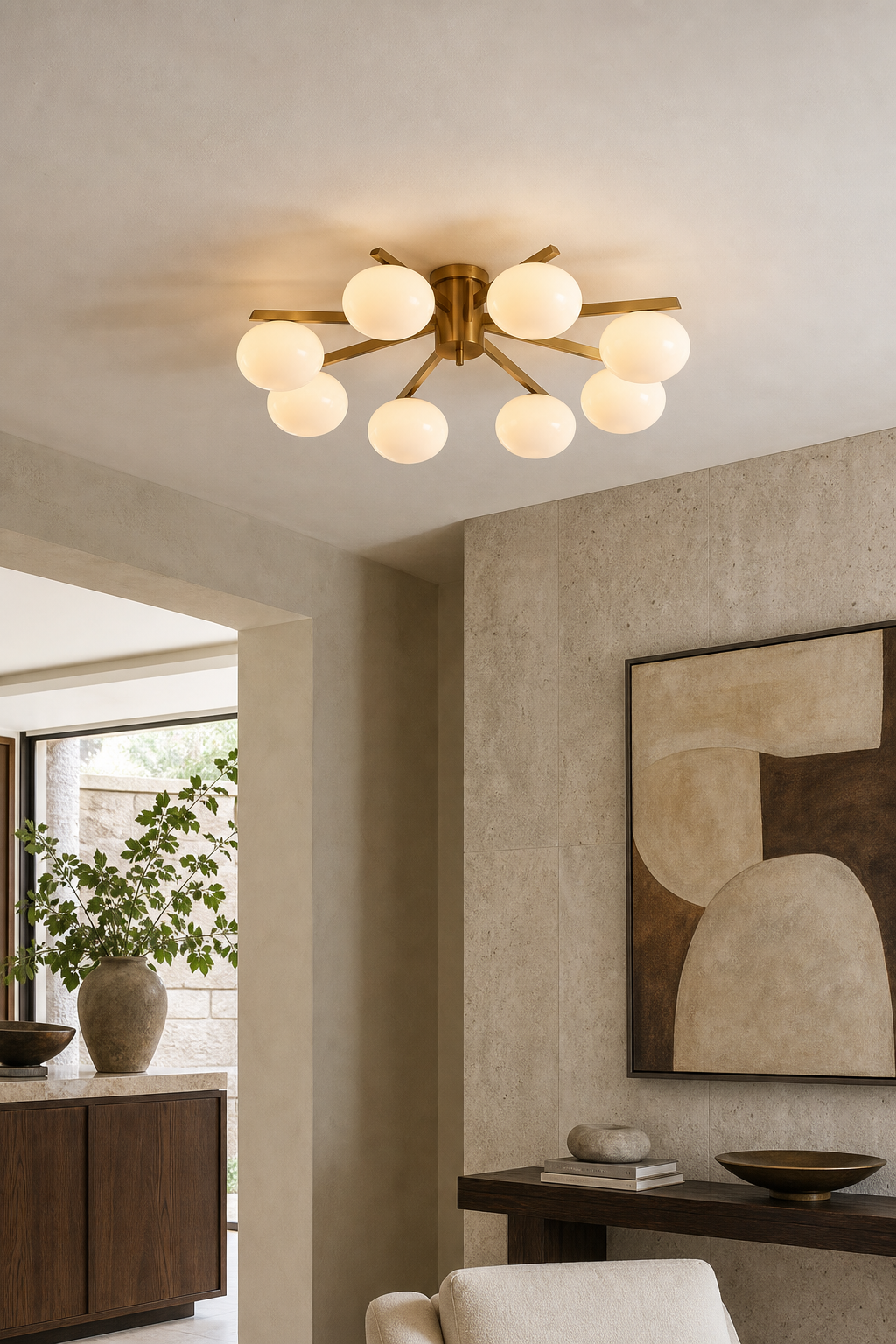 Solid Brass Opal Glass Semi-Flush Ceiling Light product view 9