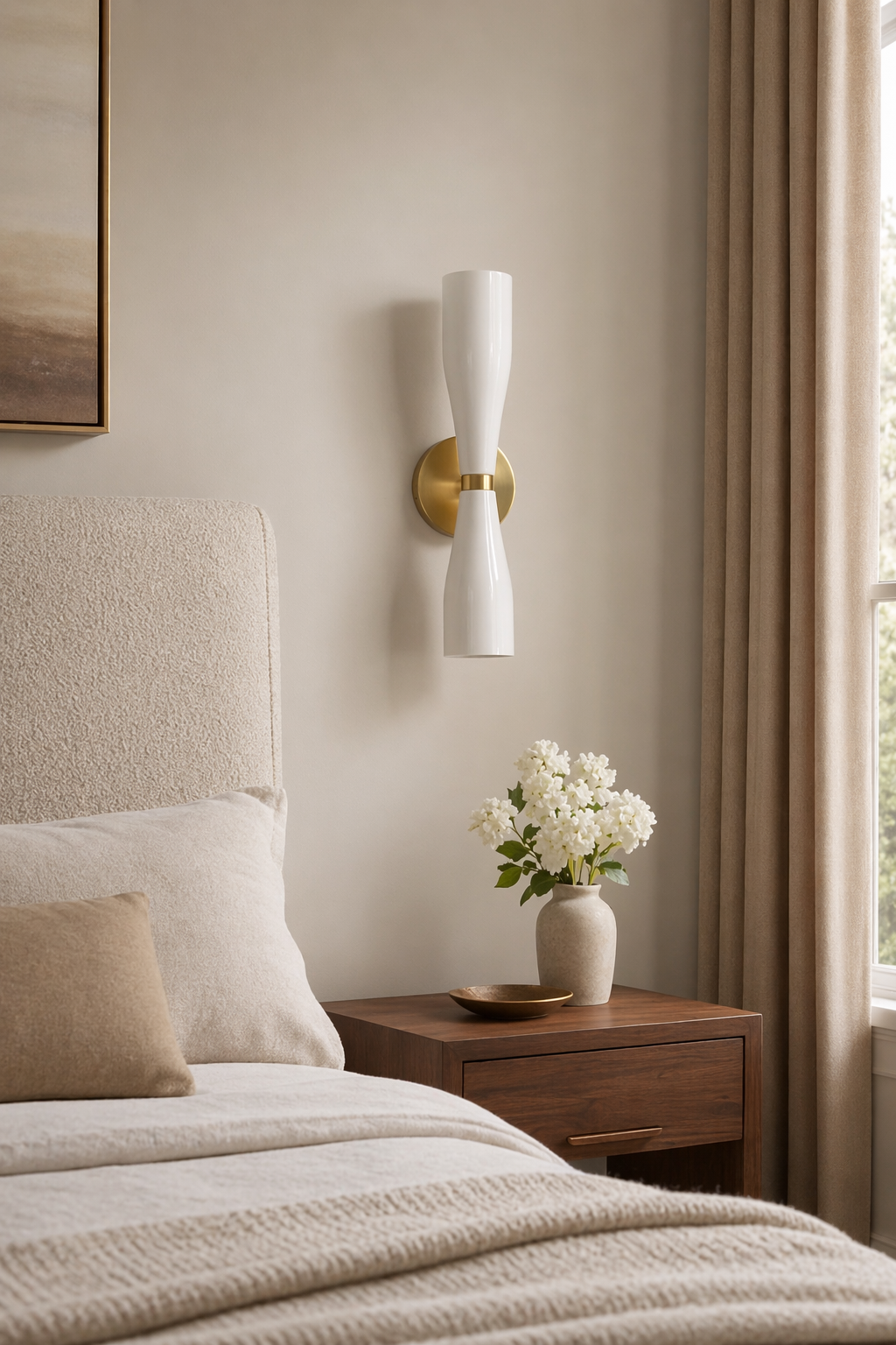 Modern Milky Glass Hourglass Wall Sconce - generated main 09 09-close-room-angle