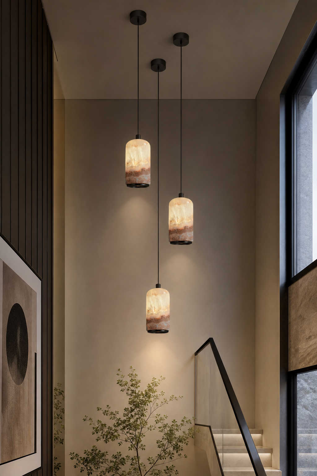 Modern Colorful Stone Cylinder Pendant Light - generated main 09 09-cluster-installation-wide