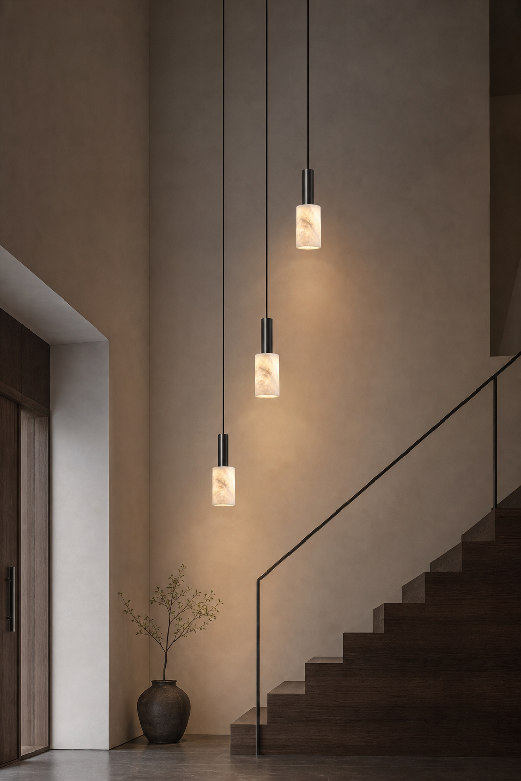 Modern Natural Stone Cylinder Pendant Light - generated main 09 09-cluster-installation-wide